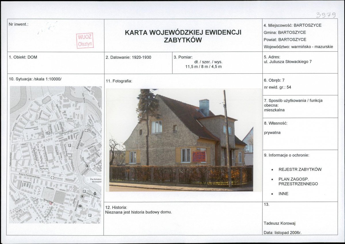 Karta obiektu niewpisanego do rejestru, skan nr 1