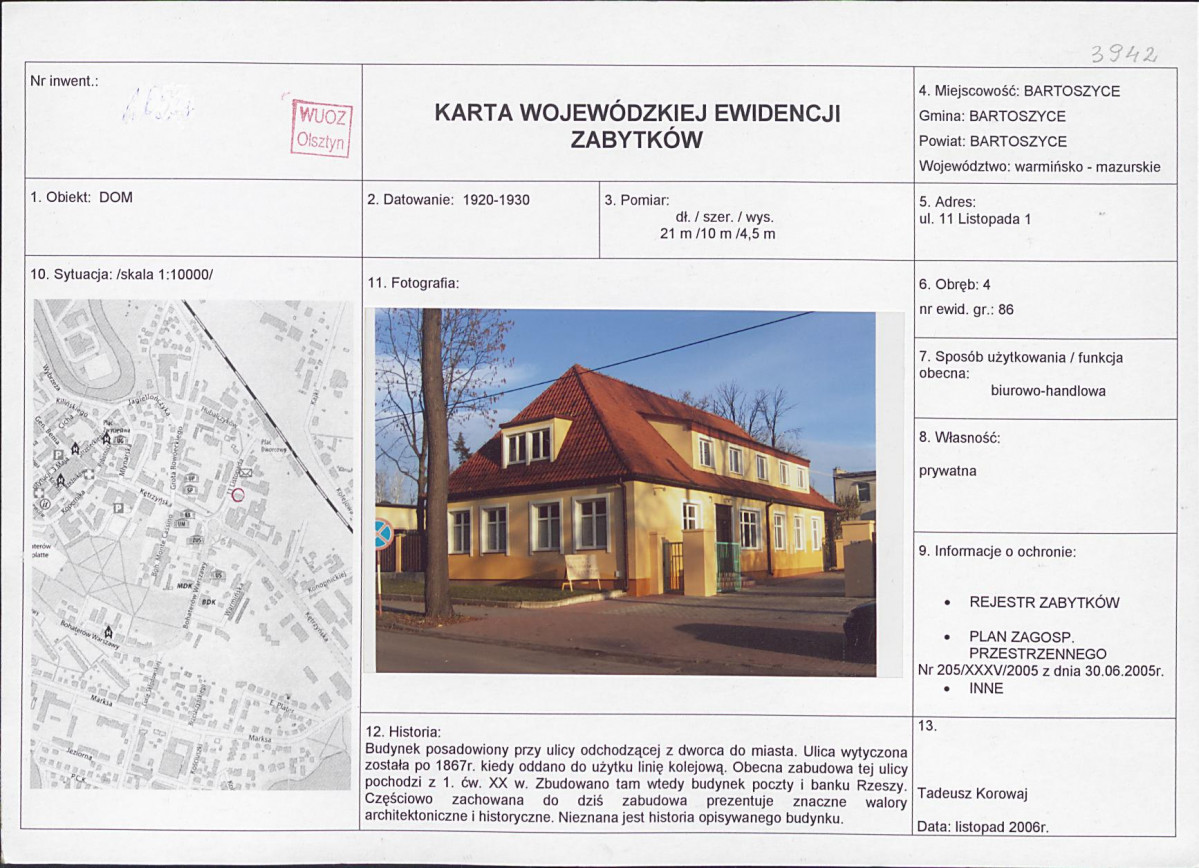 Karta obiektu niewpisanego do rejestru, skan nr 1