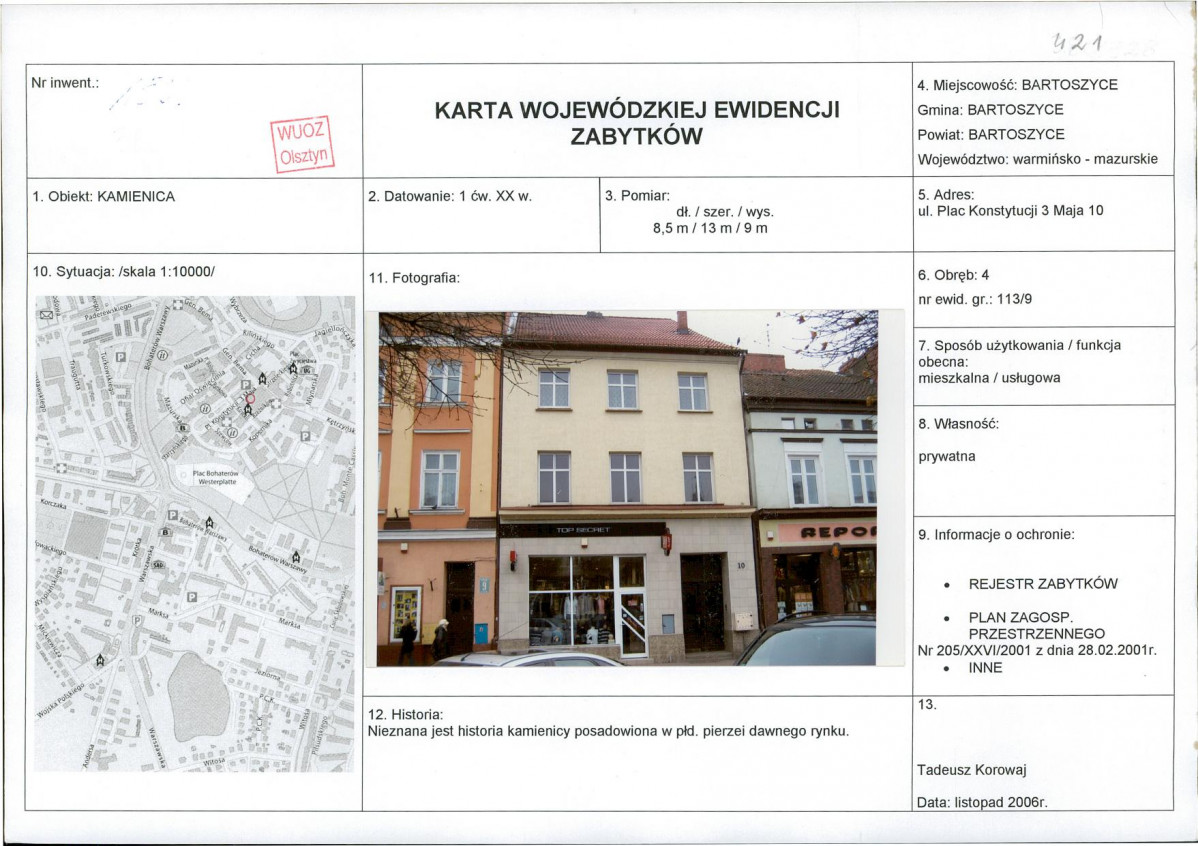 Karta obiektu niewpisanego do rejestru, skan nr 1