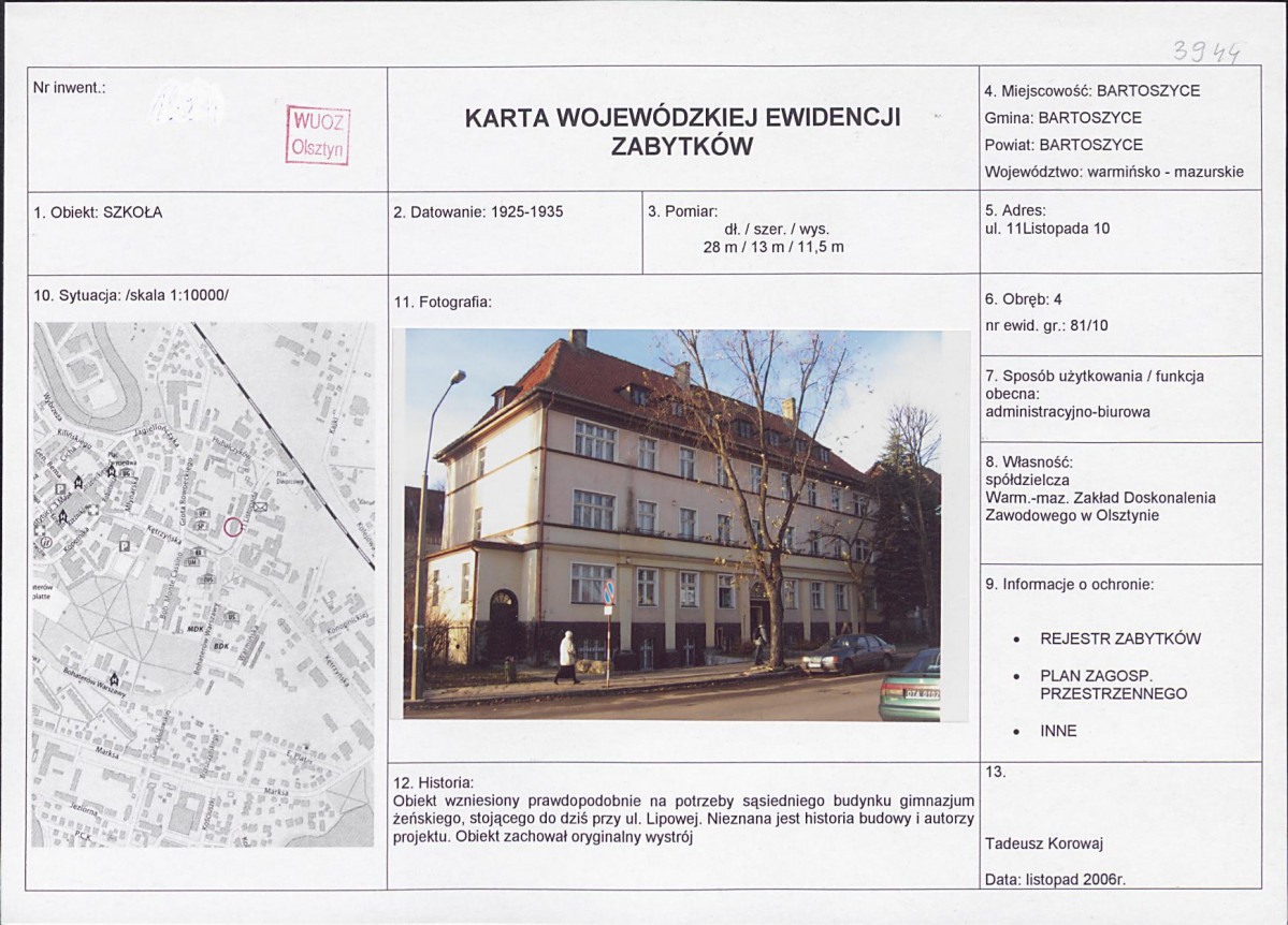 Karta obiektu niewpisanego do rejestru, skan nr 1