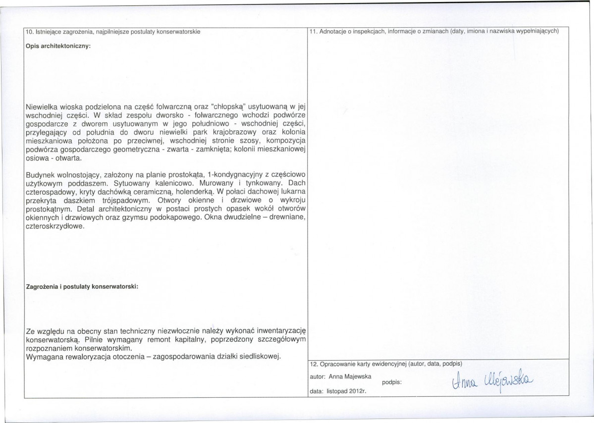 Karta obiektu niewpisanego do rejestru, skan nr 2
