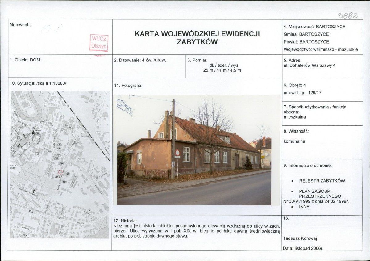 Karta obiektu niewpisanego do rejestru, skan nr 1