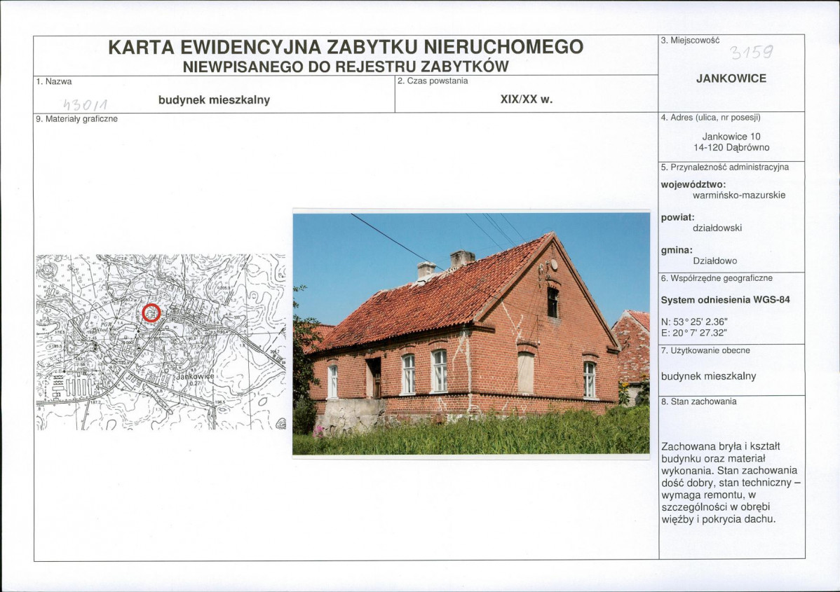 Karta obiektu niewpisanego do rejestru, skan nr 1
