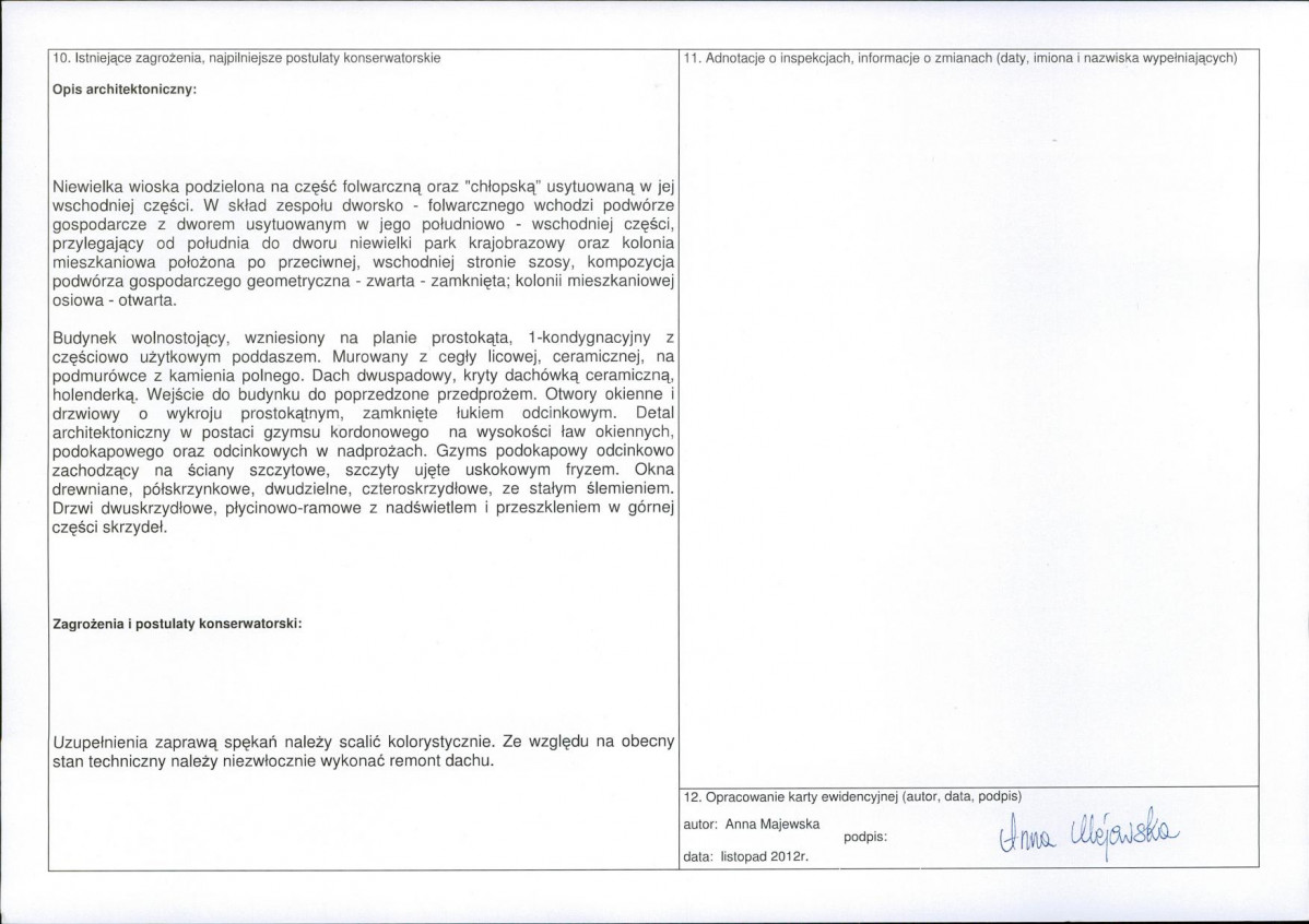 Karta obiektu niewpisanego do rejestru, skan nr 2