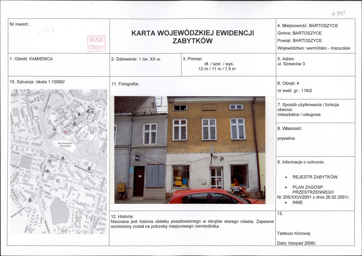 Karta obiektu niewpisanego do rejestru, skan nr 1