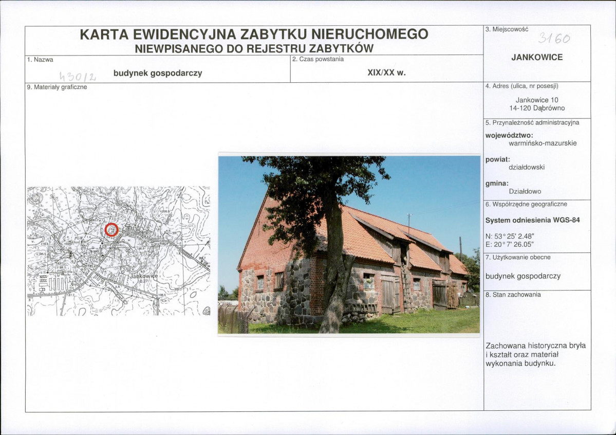 Karta obiektu niewpisanego do rejestru, skan nr 1