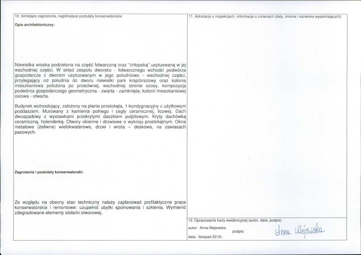 Karta obiektu niewpisanego do rejestru, skan nr 2