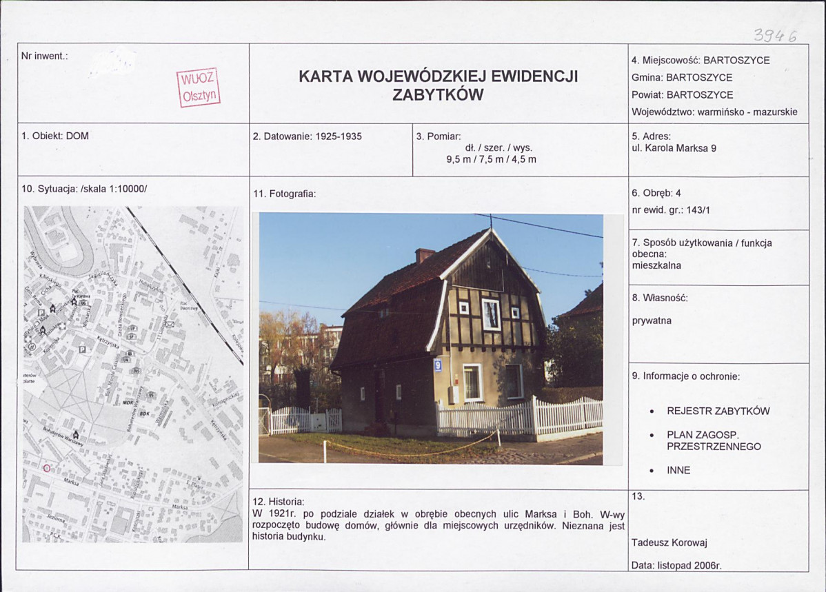 Karta obiektu niewpisanego do rejestru, skan nr 1