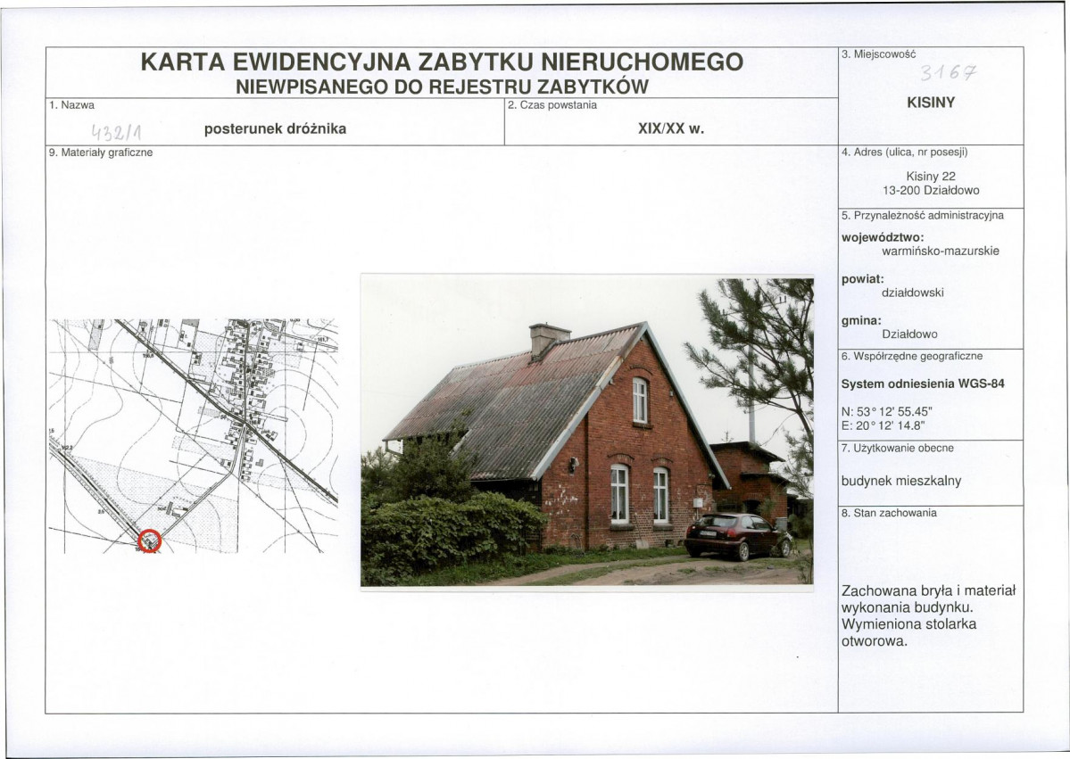Karta obiektu niewpisanego do rejestru, skan nr 1