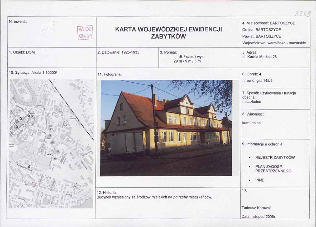 Karta obiektu niewpisanego do rejestru, skan nr 1
