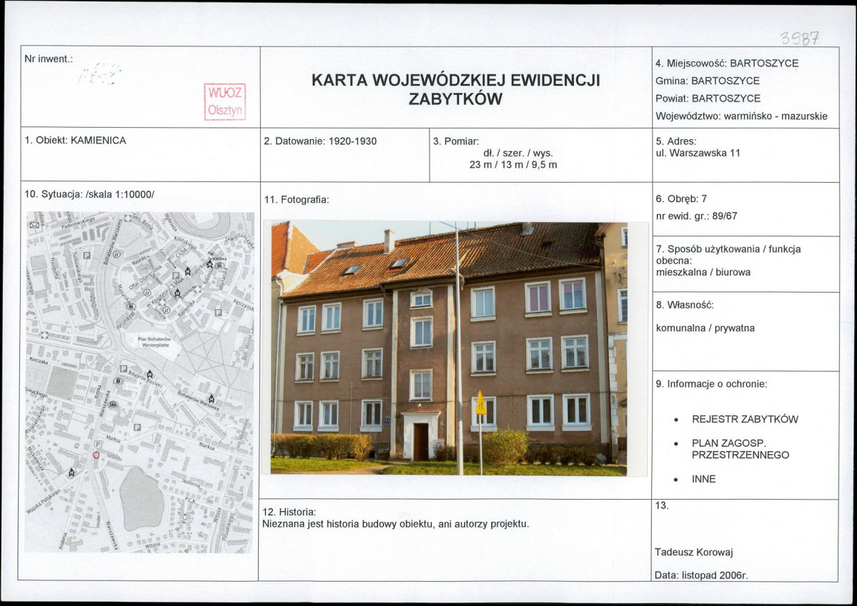 Karta obiektu niewpisanego do rejestru, skan nr 1