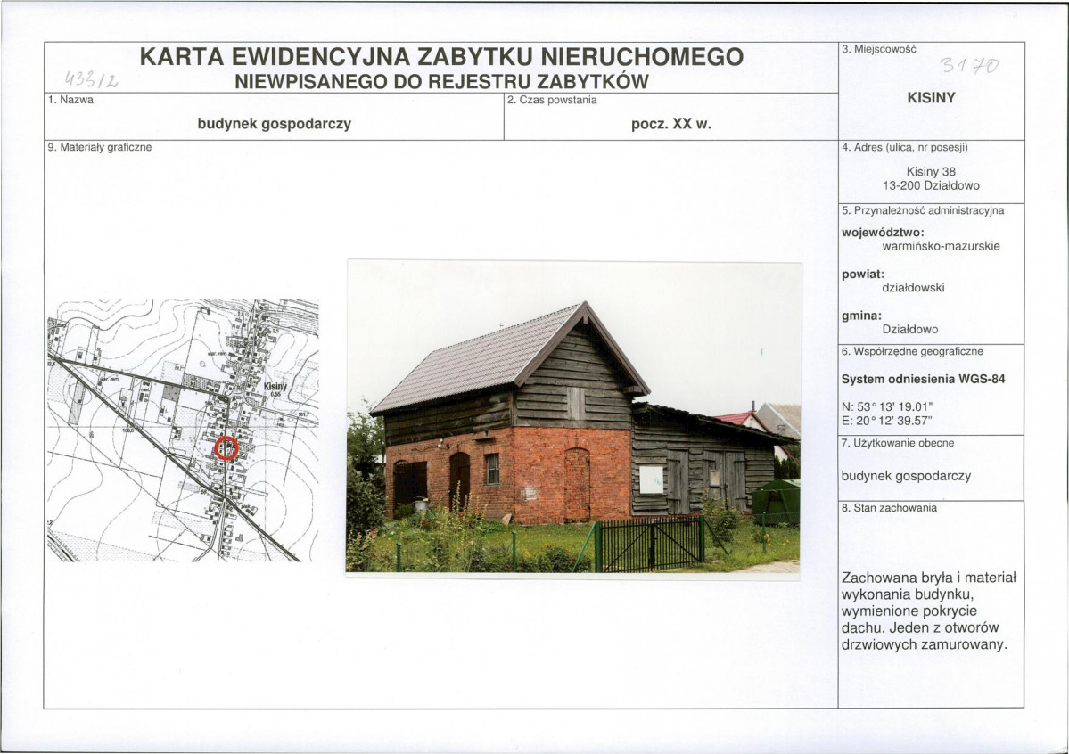 Karta obiektu niewpisanego do rejestru, skan nr 1