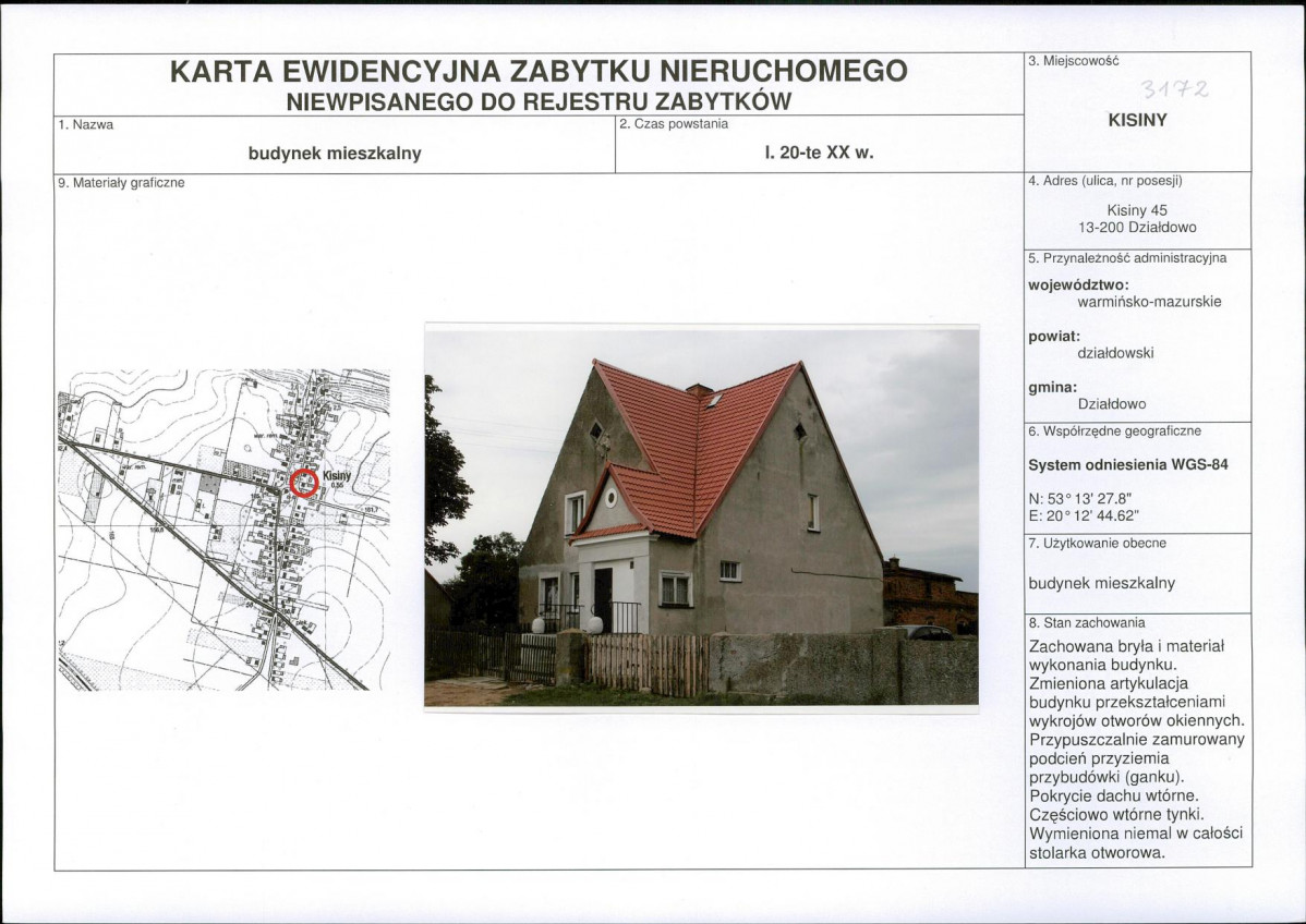 Karta obiektu niewpisanego do rejestru, skan nr 1