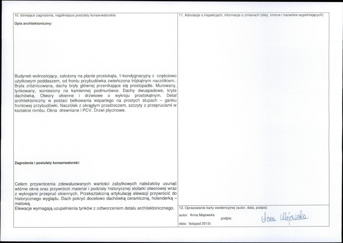 Karta obiektu niewpisanego do rejestru, skan nr 2