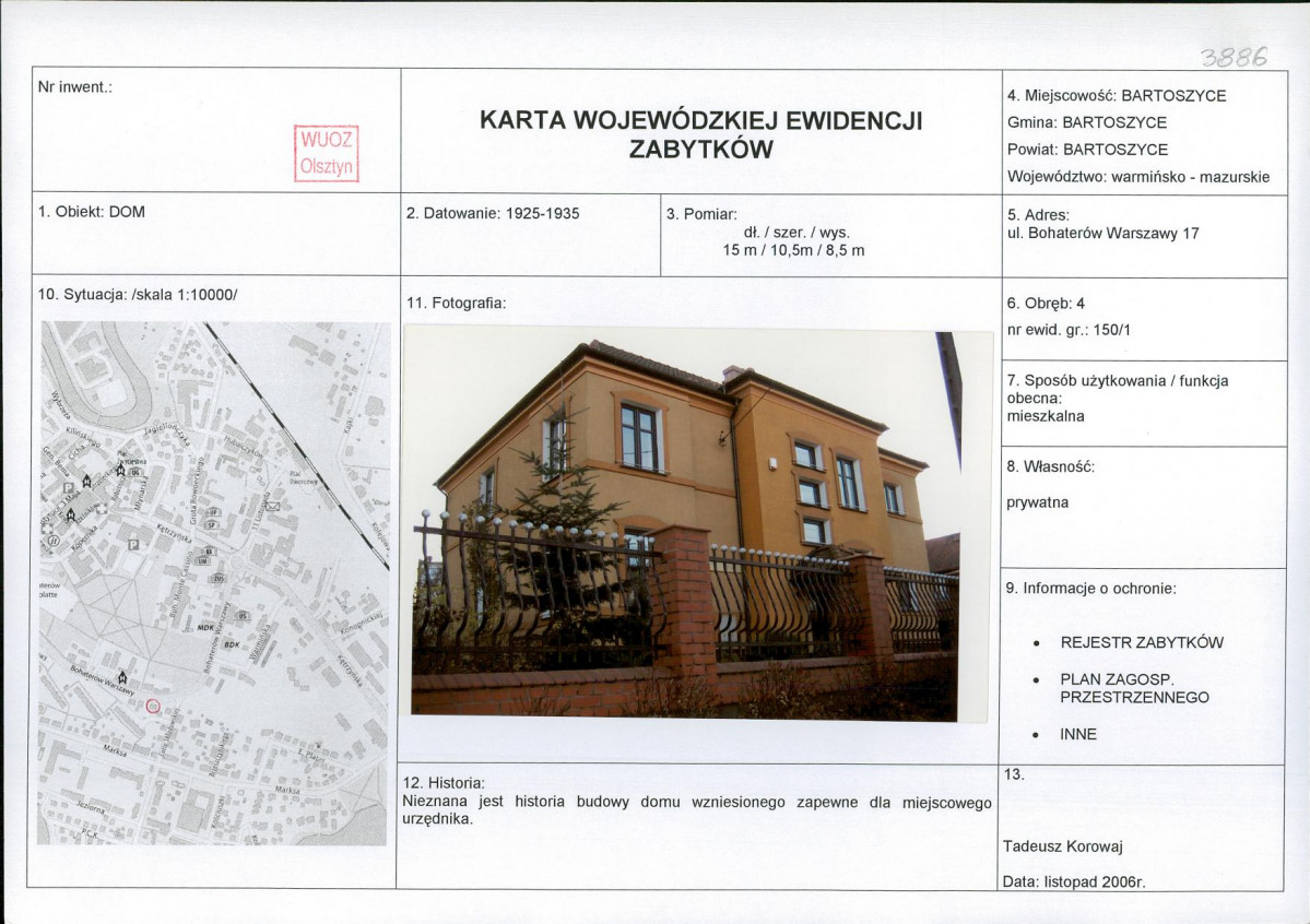 Karta obiektu niewpisanego do rejestru, skan nr 1