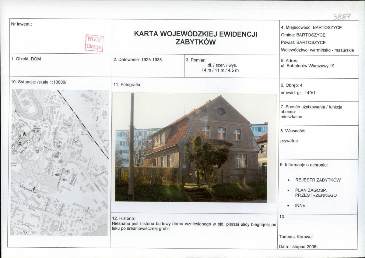 Karta obiektu niewpisanego do rejestru, skan nr 1