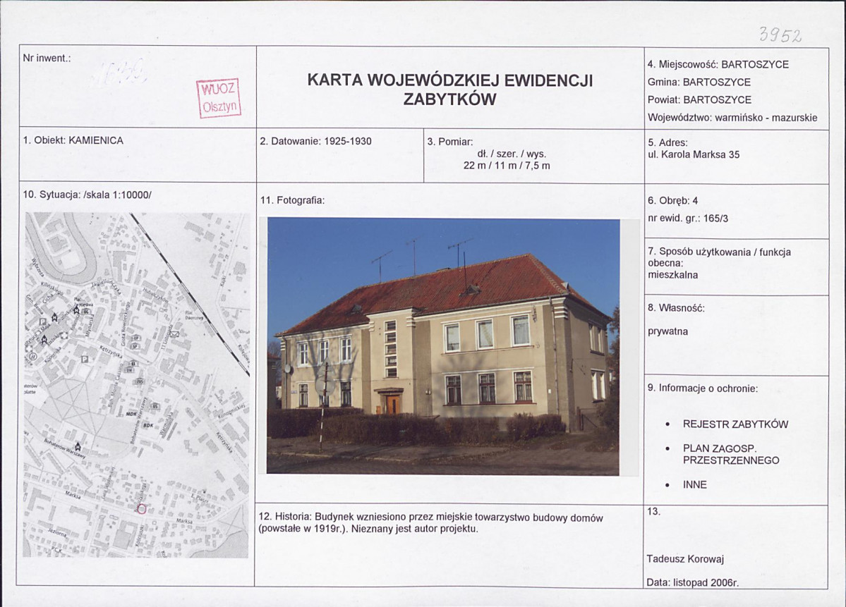 Karta obiektu niewpisanego do rejestru, skan nr 1