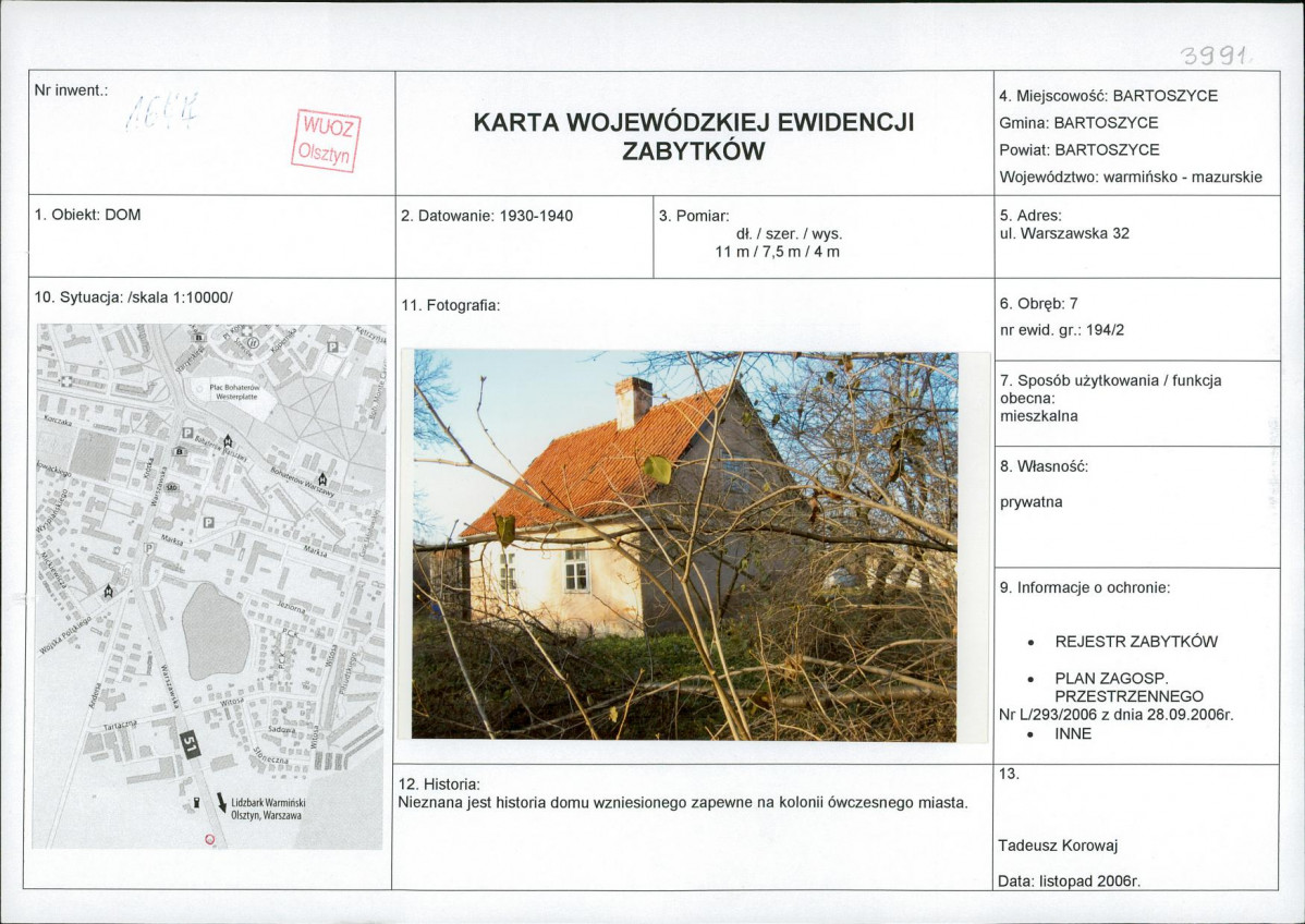 Karta obiektu niewpisanego do rejestru, skan nr 1
