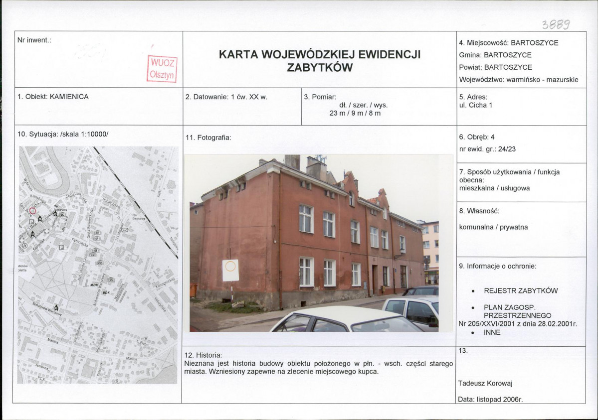 Karta obiektu niewpisanego do rejestru, skan nr 1