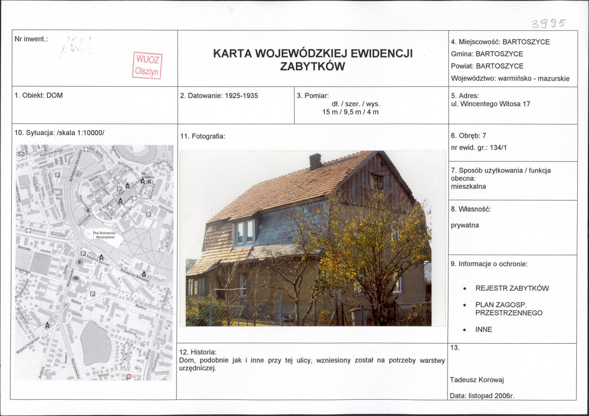 Karta obiektu niewpisanego do rejestru, skan nr 1