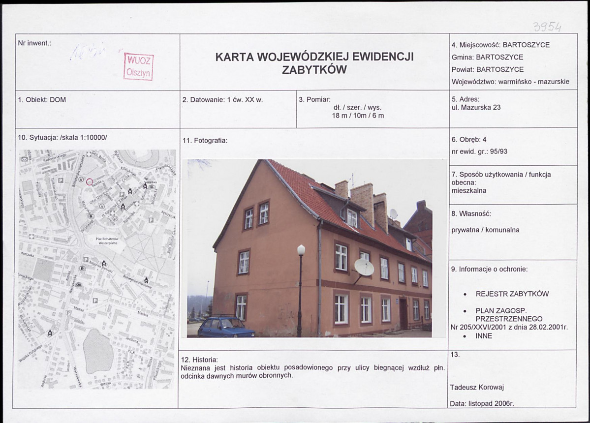 Karta obiektu niewpisanego do rejestru, skan nr 1