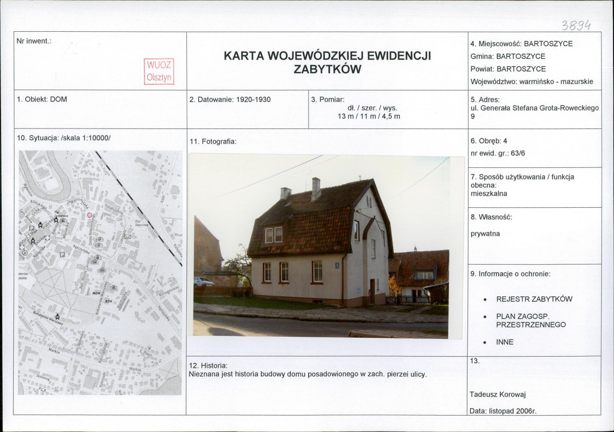 Karta obiektu niewpisanego do rejestru, skan nr 1