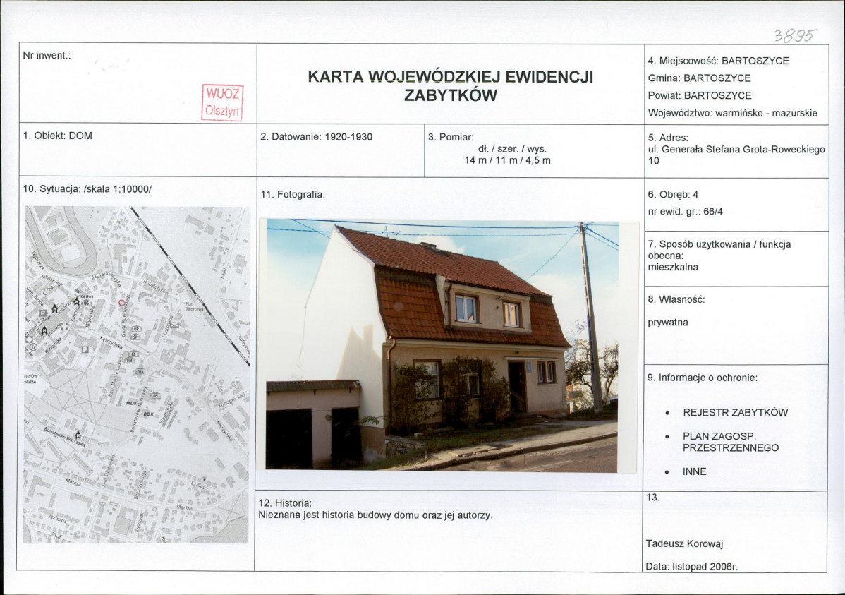 Karta obiektu niewpisanego do rejestru, skan nr 1
