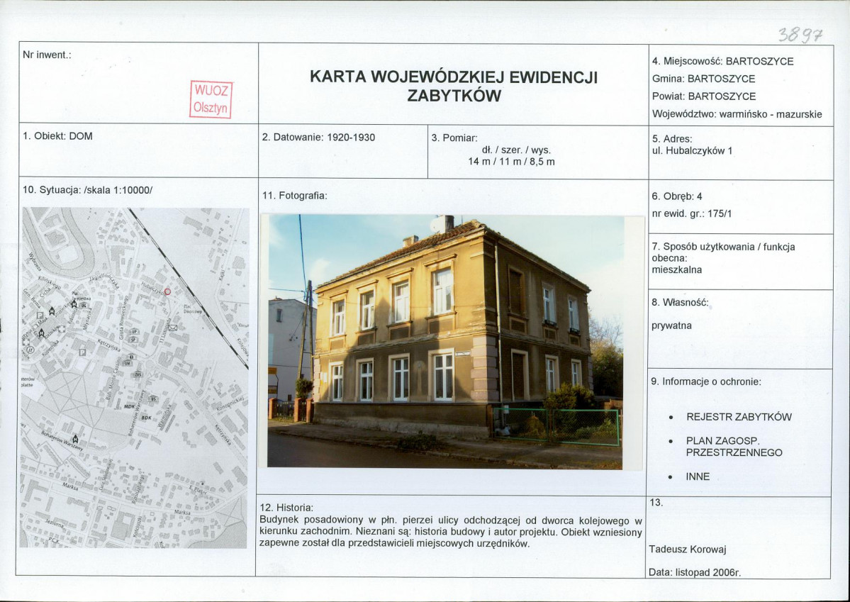 Karta obiektu niewpisanego do rejestru, skan nr 1