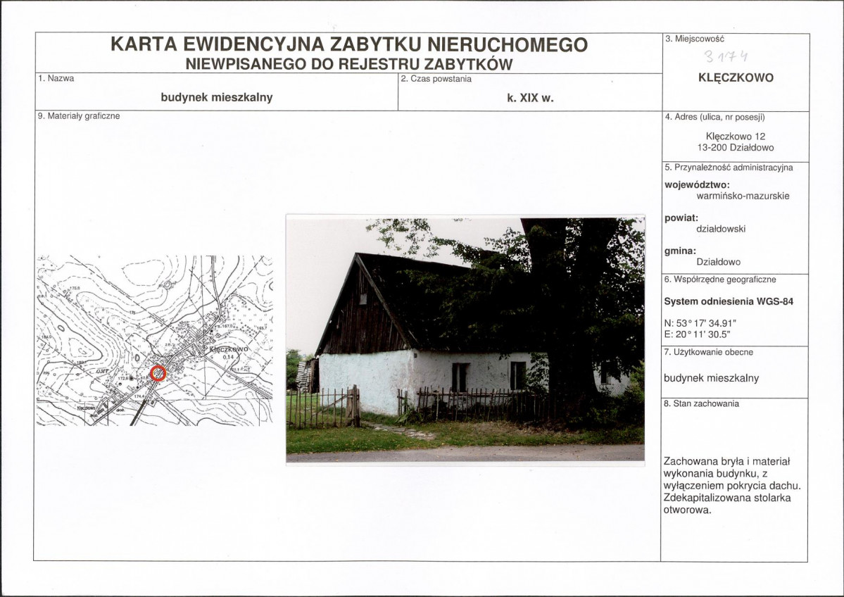 Karta obiektu niewpisanego do rejestru, skan nr 1