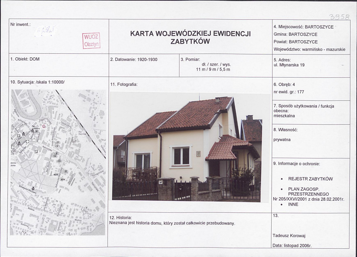 Karta obiektu niewpisanego do rejestru, skan nr 1