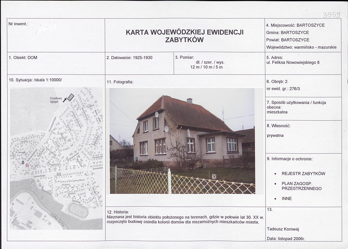Karta obiektu niewpisanego do rejestru, skan nr 1