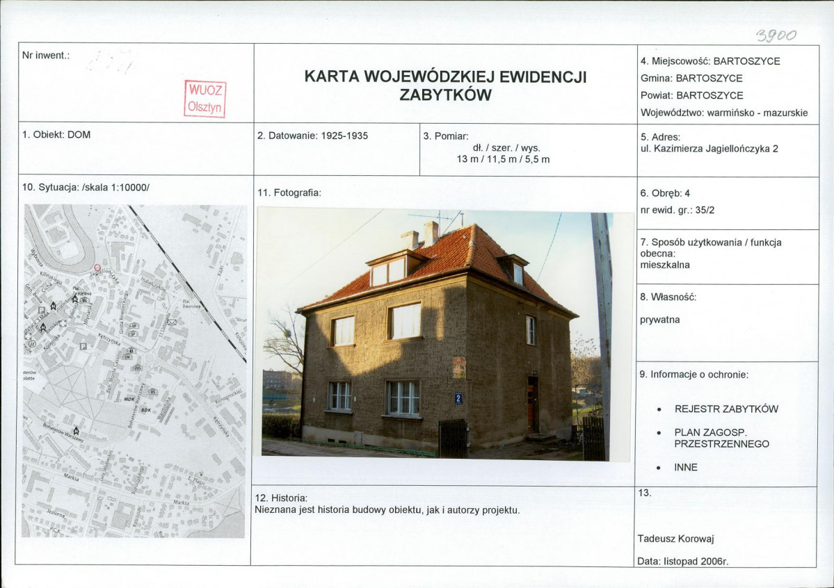 Karta obiektu niewpisanego do rejestru, skan nr 1