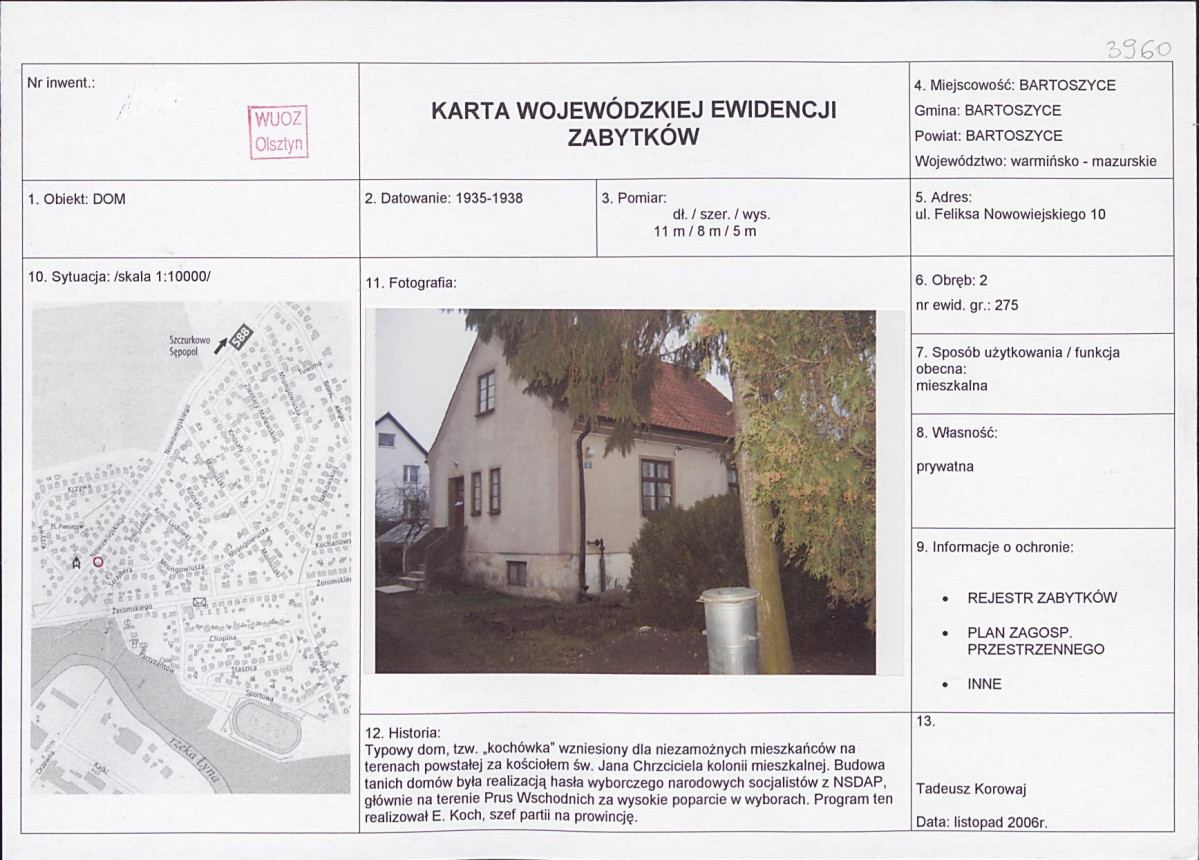 Karta obiektu niewpisanego do rejestru, skan nr 1