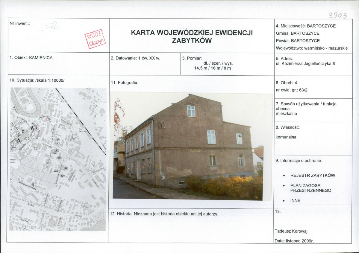 Karta obiektu niewpisanego do rejestru, skan nr 1