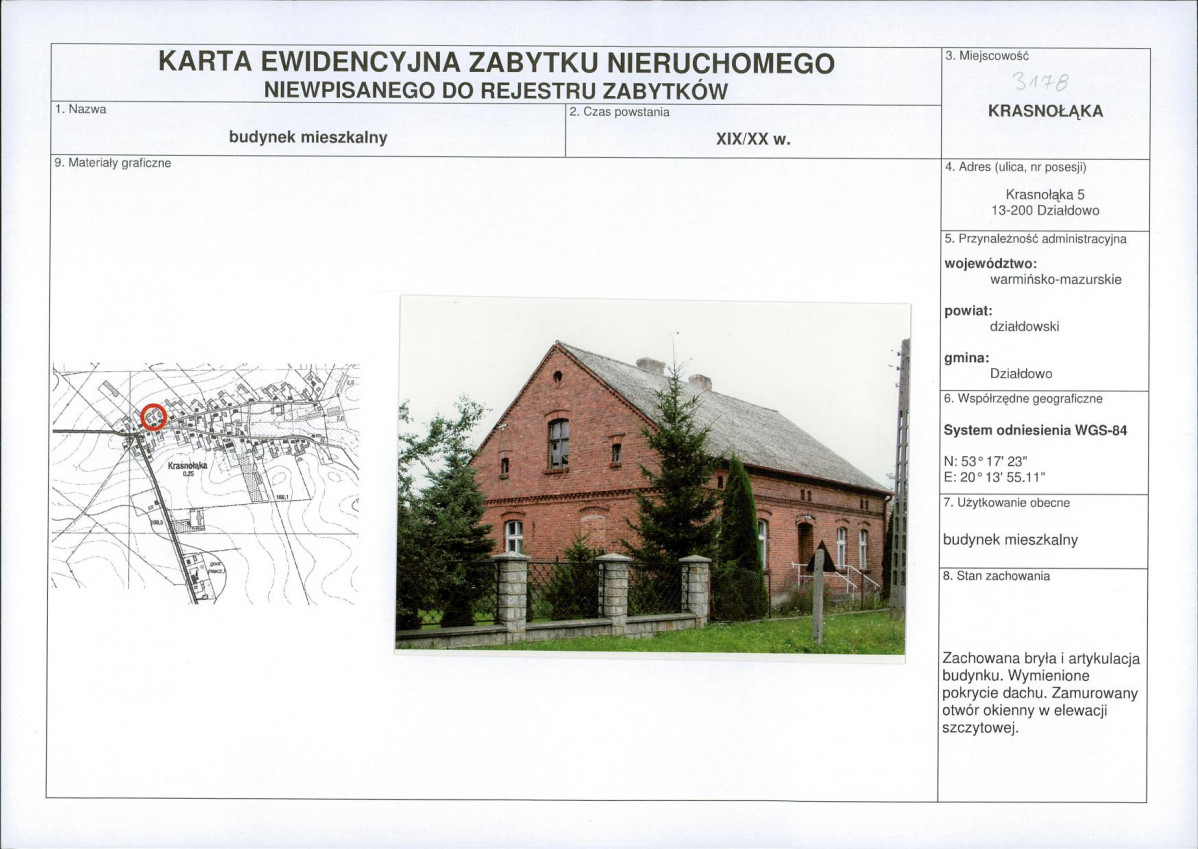 Karta obiektu niewpisanego do rejestru, skan nr 1