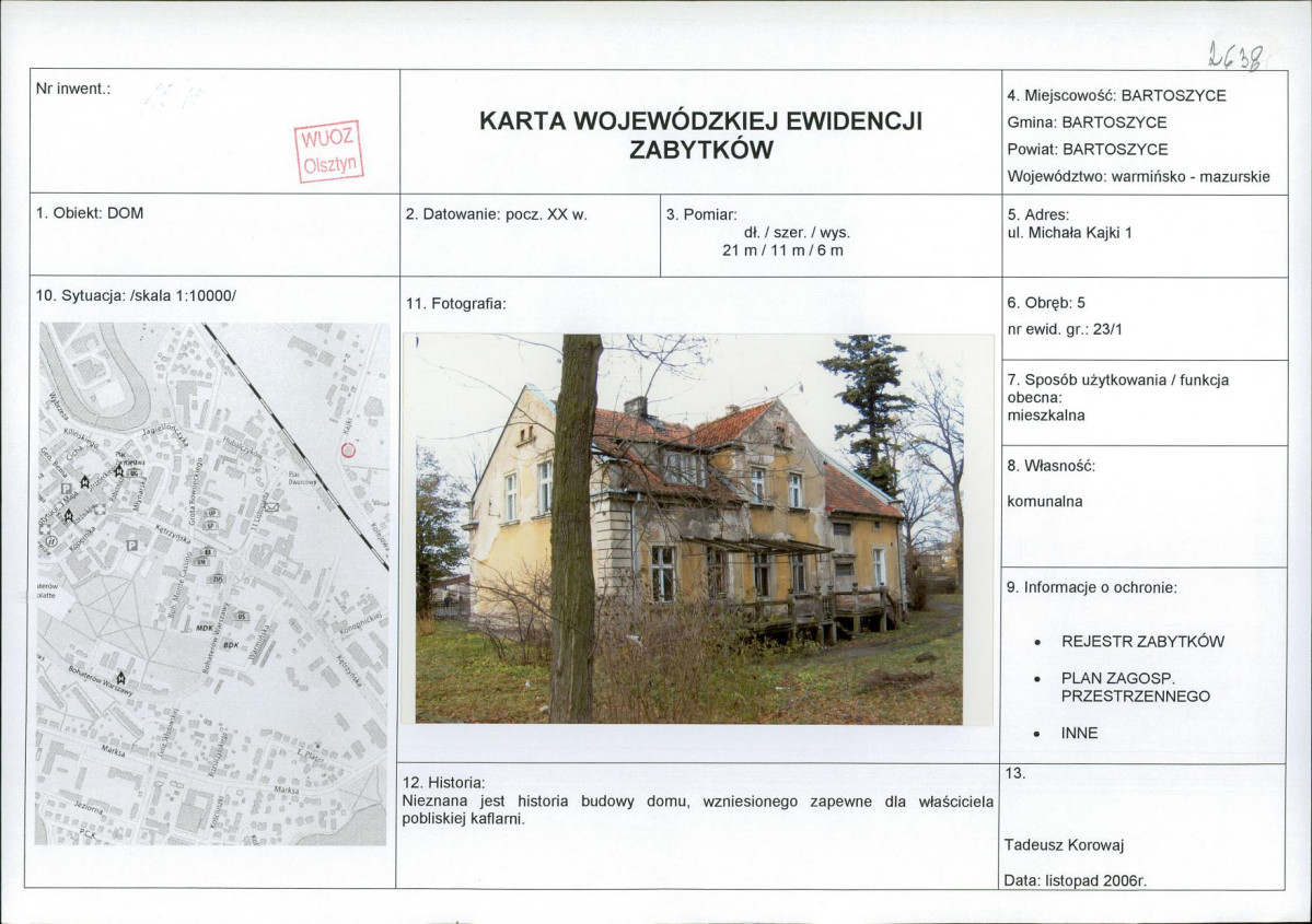 Karta obiektu niewpisanego do rejestru, skan nr 1