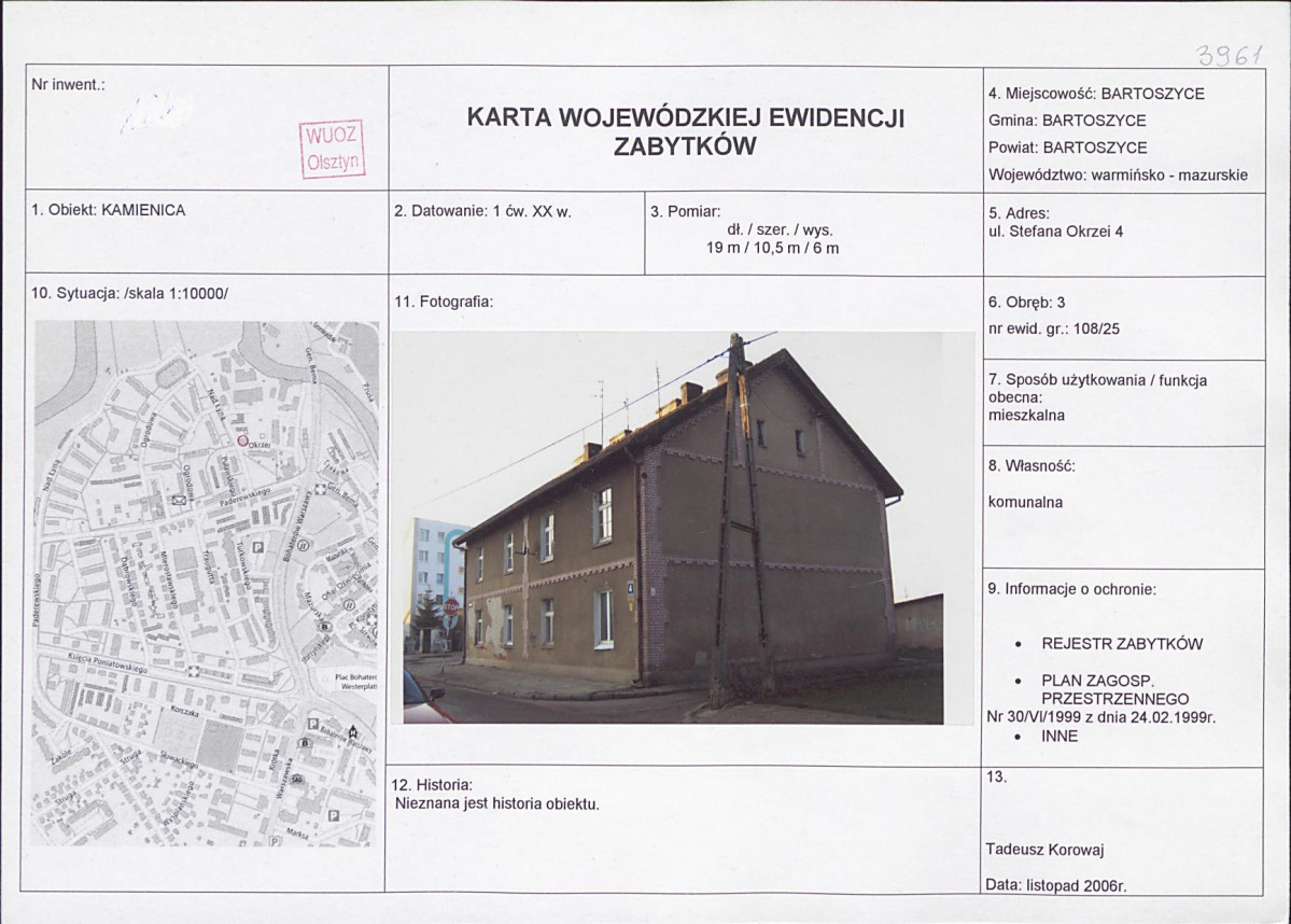 Karta obiektu niewpisanego do rejestru, skan nr 1