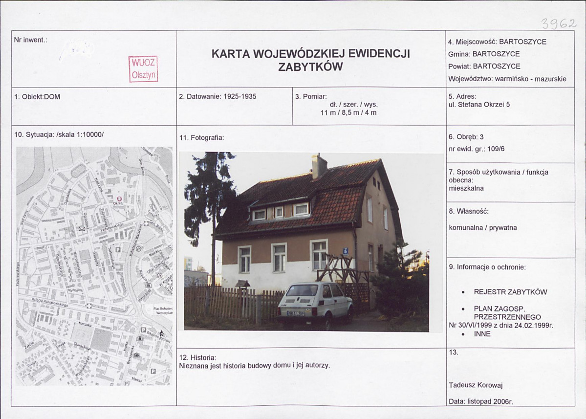 Karta obiektu niewpisanego do rejestru, skan nr 1