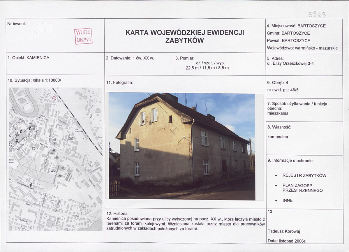 Karta obiektu niewpisanego do rejestru, skan nr 1