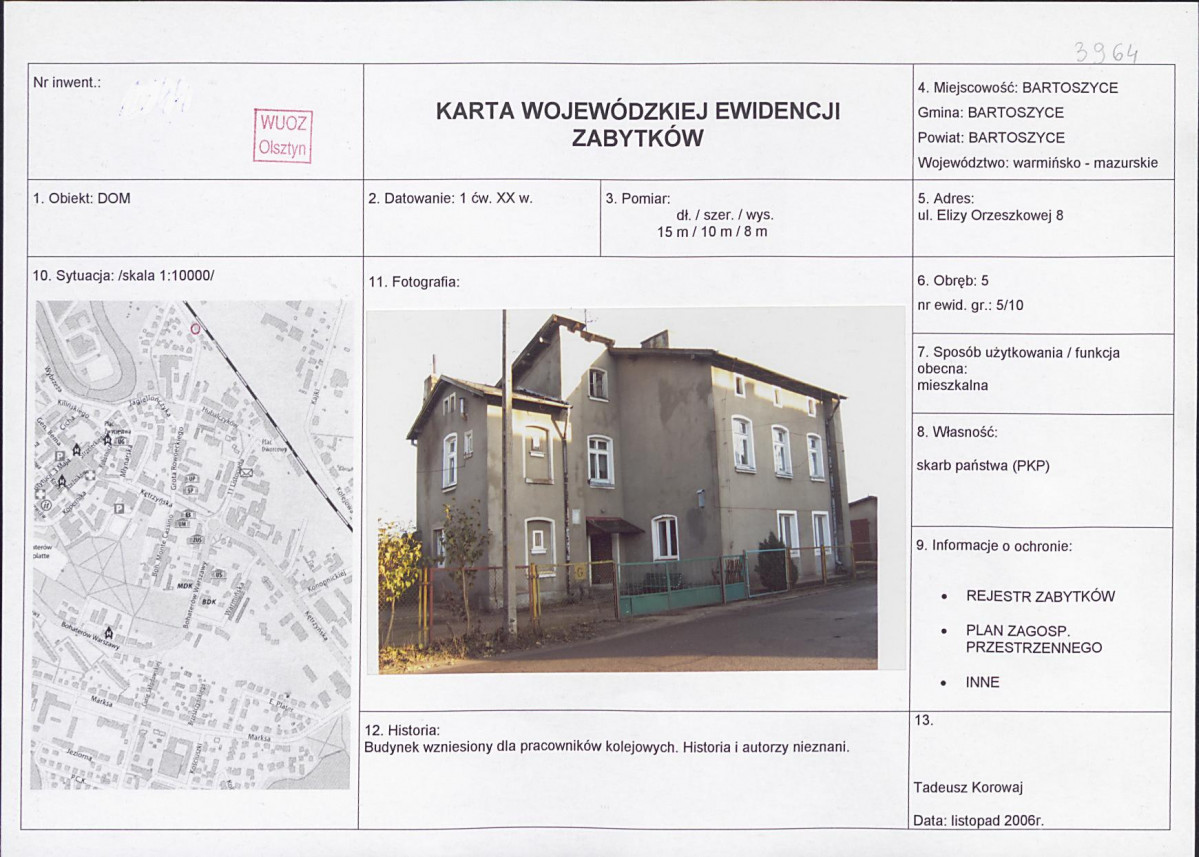 Karta obiektu niewpisanego do rejestru, skan nr 1