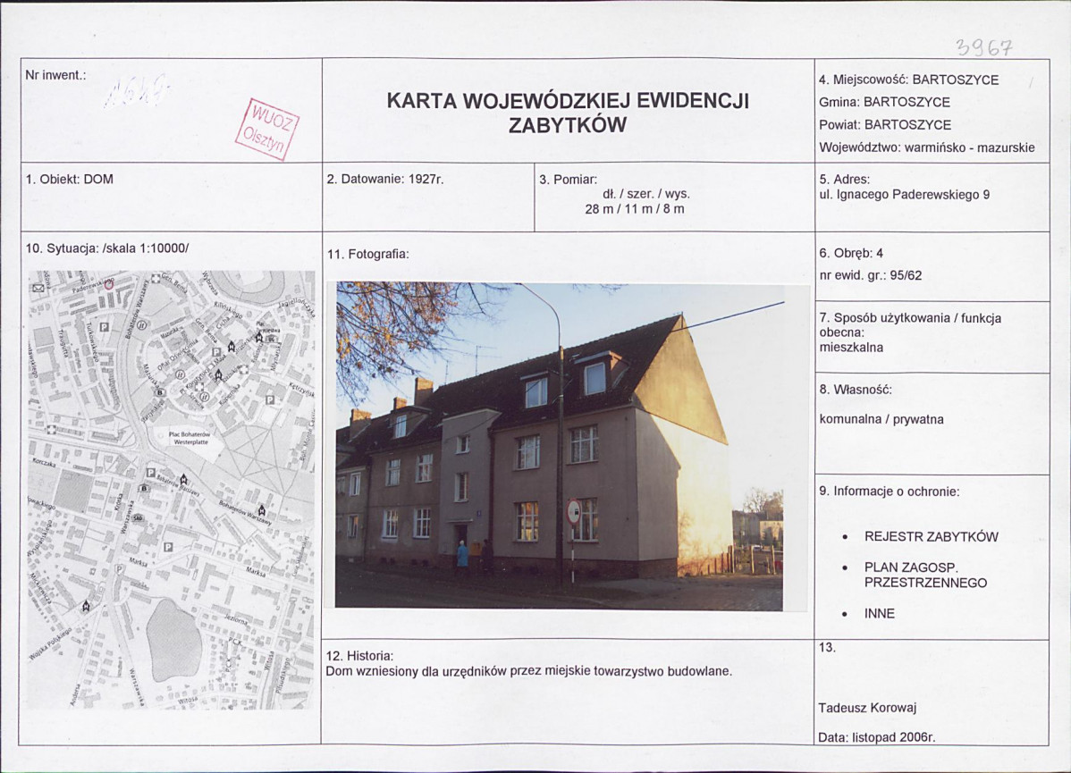 Karta obiektu niewpisanego do rejestru, skan nr 1