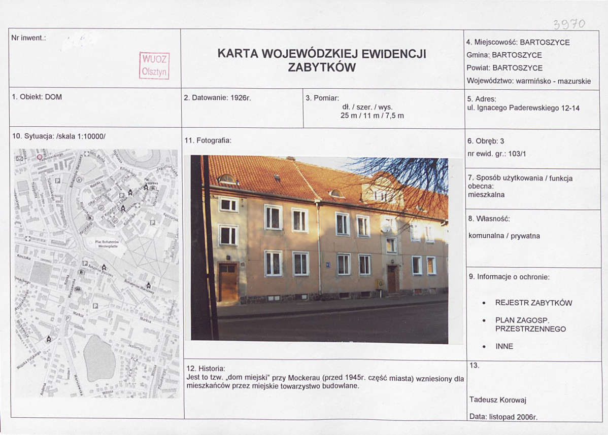 Karta obiektu niewpisanego do rejestru, skan nr 1