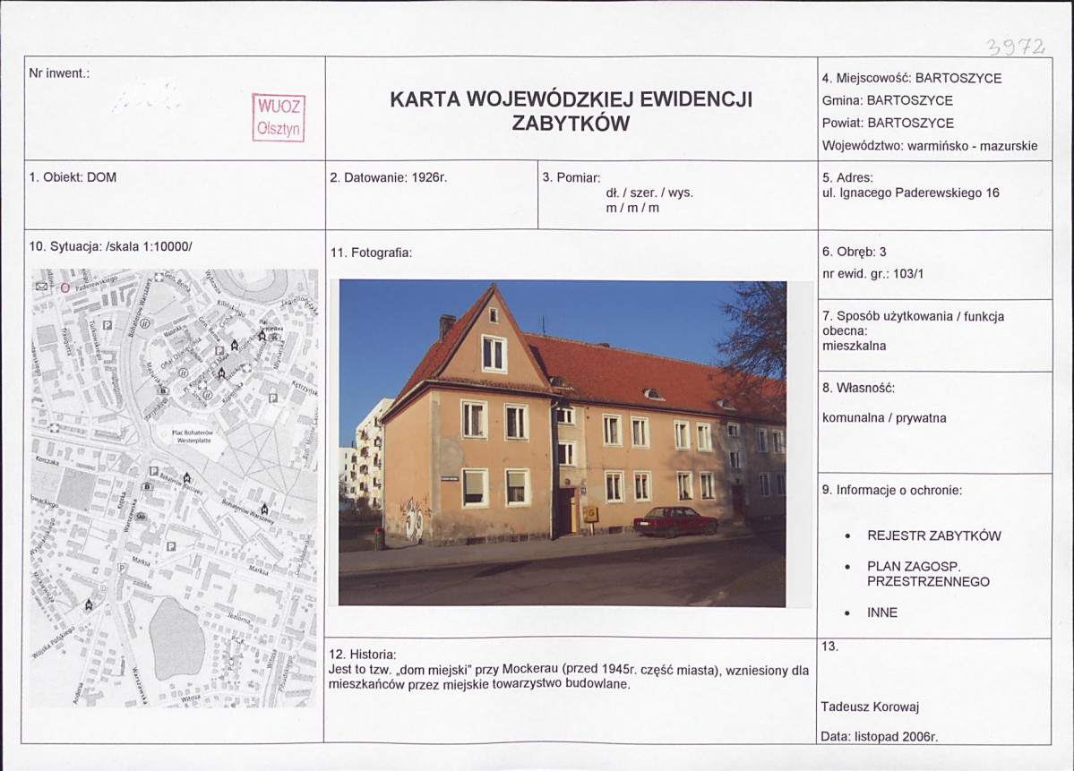 Karta obiektu niewpisanego do rejestru, skan nr 1