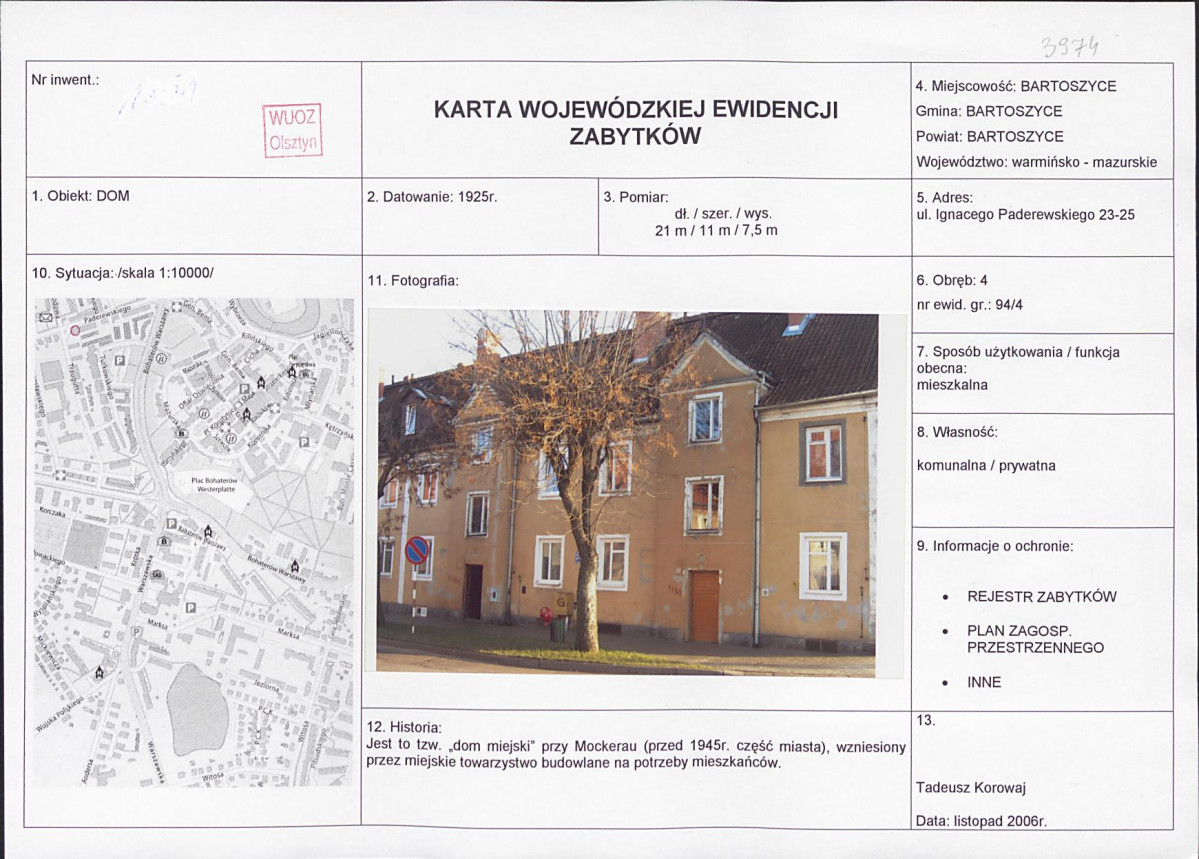 Karta obiektu niewpisanego do rejestru, skan nr 1