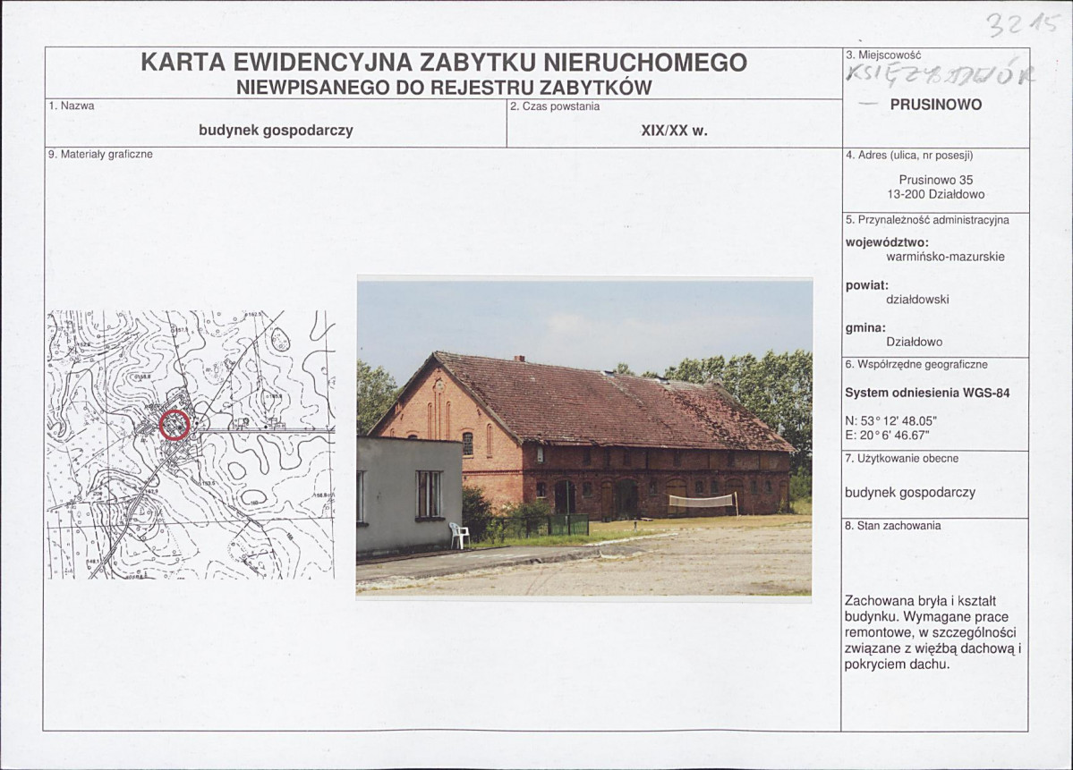 Karta obiektu niewpisanego do rejestru, skan nr 1