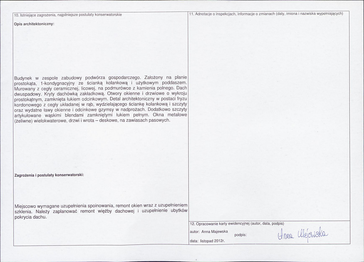 Karta obiektu niewpisanego do rejestru, skan nr 2