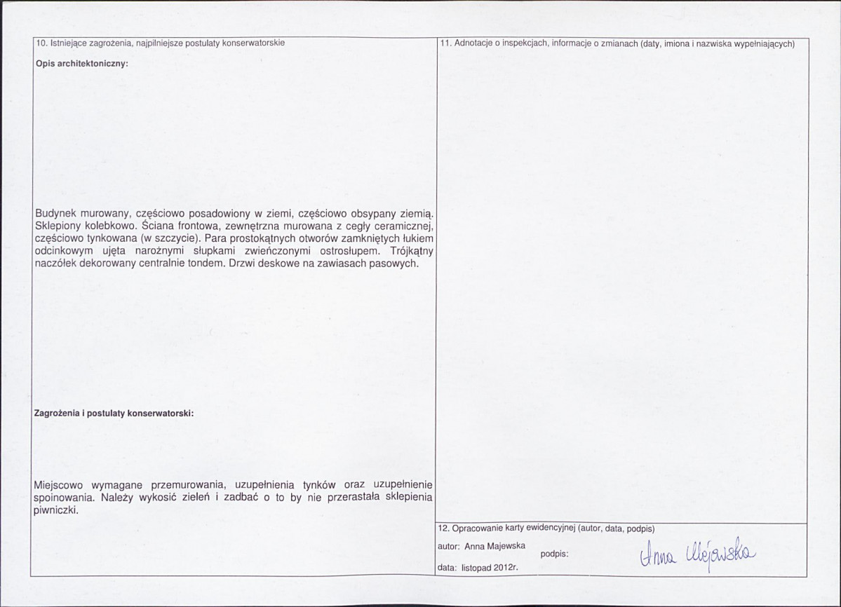Karta obiektu niewpisanego do rejestru, skan nr 2