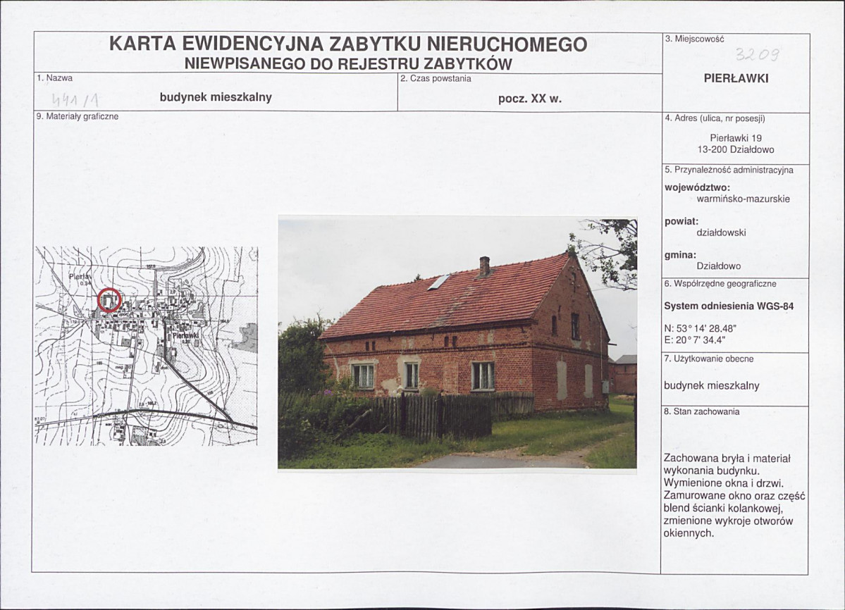 Karta obiektu niewpisanego do rejestru, skan nr 1