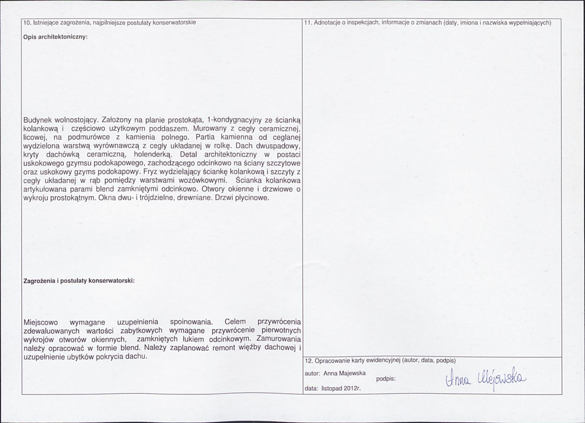 Karta obiektu niewpisanego do rejestru, skan nr 2
