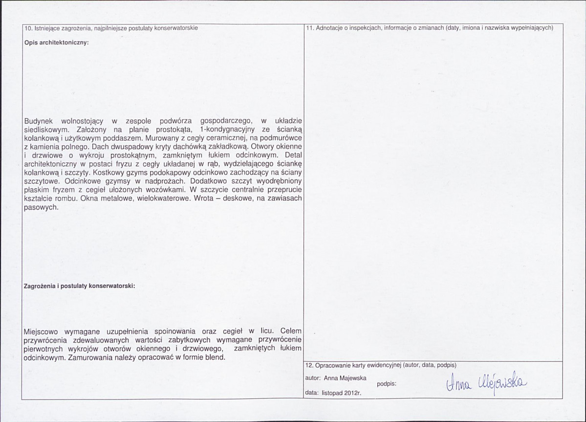 Karta obiektu niewpisanego do rejestru, skan nr 2